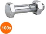 Rocast Set 100 x Surub Cap Hexagonal Partial Filetat + Piulita 601 Otel Gr. 4.6-M6 x 25 (COR-100x06014625S)