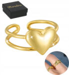 Bsrebra Arany Gyűrű, 925 ezüst, állítható, szív, aranyozott
