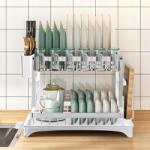  Csepegtető Edényszárító, kétszintes, fehér, lefolyóval (A0913)