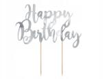 Party Deco Boldog születésnapot tortadísz, ezüst, 22, 5cm (KPT11-018M)