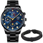 DEYROS Set cadou cu ceas barbatesc Deyros Casual albastru si bratara eleganta Ceas
