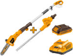 INGCO Akkus Magassági Sövény 460 mm és Ágvágó 200 mm 0-400 mm 20 V 1 x 2, 0 Ah Akku + Töltő