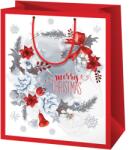 Cardex Piros-fehér csengettyűs mintázatú közepes méretű ajándéktáska 17x10x23 cm 47088
