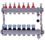 Delta inox 7 körös szelepes osztó-gyűjtő áramlásmérővel, Eurokónuszos, 1" x3/4" (OX-1255-07)