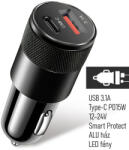 HD Szivargyújtós Autós Töltő 12-24V - USB 3.1A 15W + Type-C Gyors Töltés (AE-W16929)