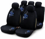 HD Racing Autós Üléshuzat Garnitúra 9 db - Fekete Szövet, kék-Fehér Virág Hímzéssel (HD6939BL)