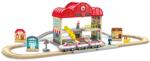 Hape Set de tren din lemn Hape portabil cu statie si accesorii extensibil pentru copii (E3877)