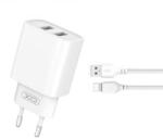 XO CE02C 2xUSB-A hálózati töltő 10.5W + USB-A - USB-C kábel fehér (6920680808304)