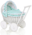  Fehér fonott babakocsi menta színű ágyneművel és puha béléssel - pepita - 41 682 Ft