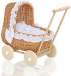  Fonott babakocsi fehér hímzett ágyneművel - natúr