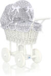  Magas, fonott babakocsi szürke ágyneművel és béléssel - fehér - pepita - 37 480 Ft