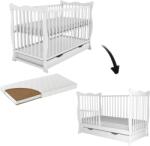 Kidizi Patut din lemn masiv cu sertar, capac, bariera 120x60 cm Kidizi Isla alb si saltea cocos LUX 120x60x9 cm, reglabil pe 3 nivele, certificat EN71 (3471+1637+120609LUX)