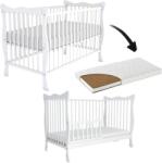 Kidizi Patut din lemn masiv cu bariera 120x60 cm Kidizi Isla alb si saltea cocos LUX 120x60x12 cm, reglabil pe 3 nivele, certificat EN71 (3945+1637+1206012LUX)