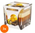 LCA Set 3 x Lumanare Parfumata in Pahar in Trei Culori Ciocolata si Portocala, 32 Ore (GIL-3xLCA-SNK80-340)