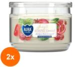 AURA Set 2 x Lumanare Parfumata cu Doua Fitile si Capac Aura, Fructe Suculente, Timp Ardere 30 Ore, 280 g (GIL-2xLCA-SNP106-448)