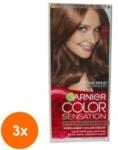 Garnier Color Sensation Set 3 x Vopsea de Par Permanenta cu Amoniac Garnier Color Sensation 6.0 Blond Inchis Pretios, 110 ml