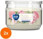 AURA Set 2 x Lumanare Parfumata cu Doua Fitile si Capac Aura, Flori Inflorite, Timp Ardere 30 Ore, Alb, 280 g (GIL-2xLCA-SNP106-449)