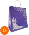 Bisbags Set 2 x 100 Pungi din Hartie cu Manere, Mov, Model Miri, 22 x 11 x 25.5 cm (SIB-2xBBG-PK816)