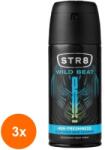 STR8 Set 3 x Deodorant Spray pentru Corp STR8, Wild Beat, Barbati, 150 ml