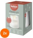 Bolsius Set 2 x Suport si Lumanare, Alba, CleanLight Bolsius, Parafina Neparfumata (GIL-2xLCA-BO-CL0-KIT-NP)