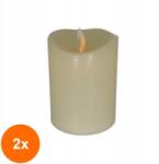 LCA Set 2 x Lumanare Electronica Stalp cu Flacara Mobila, din Plastic 100x75 mm Crem (GIL-2xLCA-CE-ST-100/75)