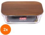 Caldo Set 2 x Caserola din Sticla Termorezistenta, Capac din Lemn Acacia, Capacitate 2700 ml, Caldo (GUJ-2xAWG2700RC)