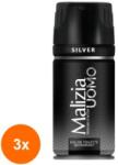 Malizia Set 3 x Deodorant Parfum pentru Barbati, Malizia Uomo Silver, 150 ml