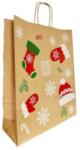 Bisbags Punga din Hartie cu Manere, Natur, Model Craciun, 32 x 12 x 41 cm, 100 Bucati (BBG-PK2835)