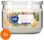 AURA Set 2 x Lumanare Parfumata cu Doua Fitile si Capac, Vin Fiert, 30 Ore, Alb, 280 g (GIL-2xLCA-SNP106-195)
