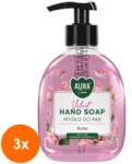 Bispol Set 3 x Sapun de Maini cu Pompita, Trandafir, Aura Care, 300 ml