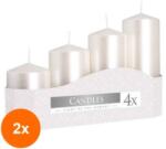 LCA Set 2 x 4 Lumanari Stalp, Alb Perla, Dimensiuni Diferite (GIL-2xLCA-SW50-190 A4)