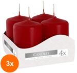BISPOL Set 3 x 4 Lumanari Stalp Bispol, 40 x 60 mm, Rosu Burgund (GIL-3xLCA-SW40/60-036-A4)
