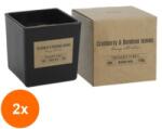 BISPOL Set 2 x Lumanare Parfumata in Pahar Negru cu Fitil de Lemn, Bispol, Merisor-Frunze Bambus (GIL-2xLCA-SNK80-095-351)