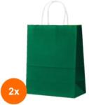 Bisbags Set 2 x 100 Pungi din Hartie cu Manere, Verde Inchis, Interior Alb, 25 x 14 x 30 cm (SIB-2xBBG-PK558)