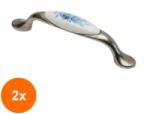 Ideal Feroluc Set 2 x Maner Ceramica Model W0520, 96 mm, Finisaj Argintiu/Trandafir Albastru (EDI-2xIFR-32658)
