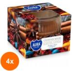 AURA Set 4 x Lumanare Parfumata in Pahar, Christmas Spices, Timp de Ardere 18 Ore, Aura (GIL-4xLCA-SN69-406)