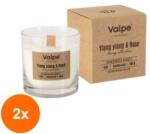 BISPOL Set 2 x Lumanare Parfumata in Pahar Rotund Bispol, Ylang Ylang & Roses, Fitil Lemn, Timp Ardere 34 Ore, Transparent, 190 g (GIL-2xLCA-SN82-000-384)
