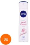 Nivea Set 3 x Deodorant Antiperspirant Spray Nivea Pearl Beauty Quick Dry, pentru Femei, 150 ml