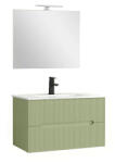 Leziter Trent Mobilier de baie 80 cm lavoar ceramic (2 sertare) cu oglindă 60x80 cm verde deschis (TRENT80VZ)