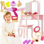 KinderSafe Rózsaszín Fa Fésülködőasztal, tükör, fiók, szék, +8 kiegészítő (TC8180)