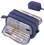 100 Iskolai tolltartó, puha, sötétkék, 22×10×9.5cm, tollak, filctollak, ceruzák (263862665)