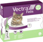Vectra Felis spot-on împotriva puricilor pentru pisici (pentru pisici de 0, 6-10 kg; 3 x 0, 9 ml -3 bucăți de pipetă)