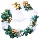 brokatove Léggömb Füzér, lufik, esküvő, zöld, arany, 149 db-os szett