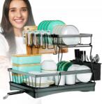 GALAXIA Kétszintes, nagyméretű, fekete álló edényszárító, csepegtető tálca tányérokhoz (Suszarka dwupoziomowa nierdzewna)