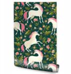 Muralo Háttérkép, unikornisok, 3D levelek, flizelin, 53cm széles (MF_747_VER-53)