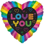 Mezőfi Team Kft Fólia lufi, szív, Love You, színes, 40 cm