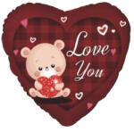 Mezőfi Team Kft Fólia lufi, szív, Love You, piros, macis, 40 cm