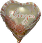 Mezőfi Team Kft Fólia lufi, szív, I love You, bézs, virágos, 40 cm