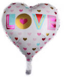 Mezőfi Team Kft Fólia lufi, szív, LOVE, fehér, szivecskés, 40 cm