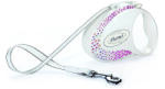 flexi Swarovski GLAM Composition S - Модерен автоматичен повод за кучета, 3 метра лента, до 12 кг - цвят бял